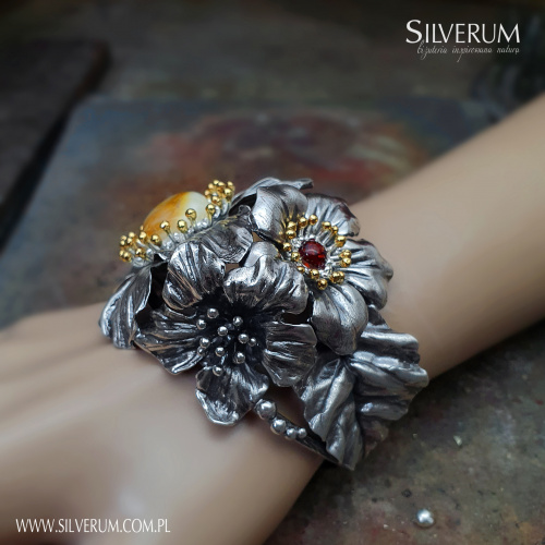 bransoletka kwiatki - www.silverum.com.pl #kwiaty, #bransoletka, #srebro, #bursztyn, #biżuteria, #artystyczna