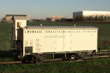 Wagon nr 531 427 do transportu piwa Lwowskie Towarzystwo Akcyjne Browarów w zarządzie kolei PKP. Epoka II. #Lwów #piwo #wagon H0