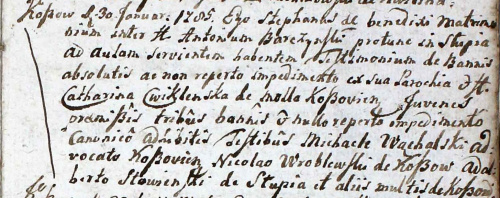 metryka ślubu Kossów 1785