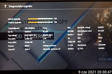 Zdjęcie parametrów nadawania testowego programu TVP-4K. #DVBT2 #DVBT #DVB #MUX